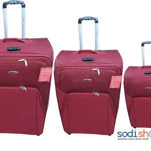 Ensemble de 3 Valises à Roulette Double Trolley Couleur Rouge BG0053