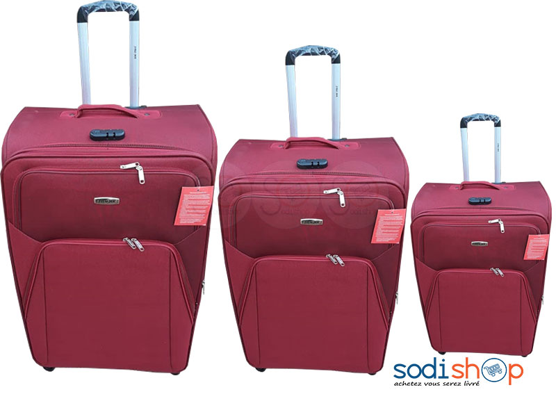 Ensemble de 3 Valises à Roulette Double Trolley Couleur Rouge BG0053