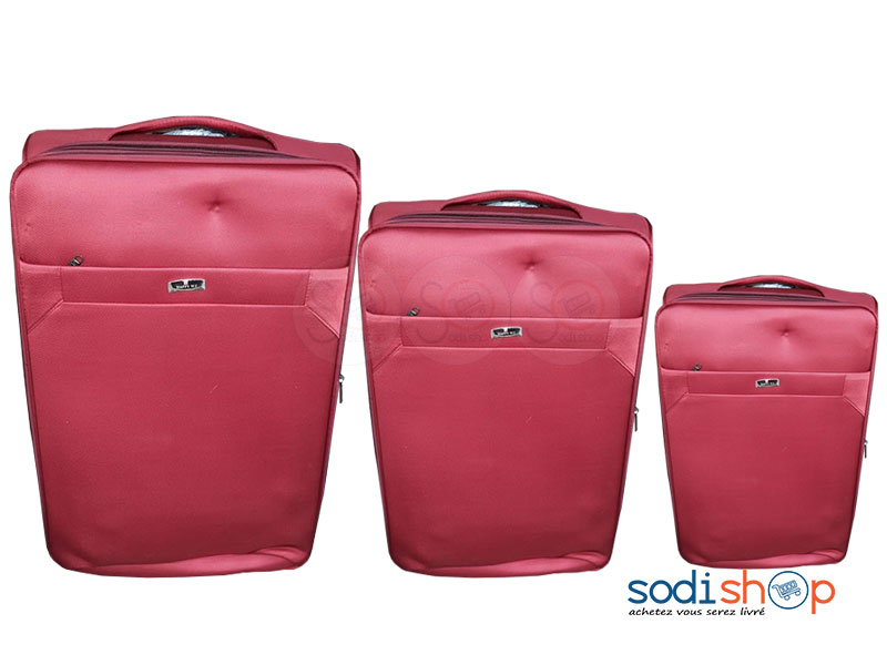 Ensemble 3 Valises Cabines avec Roulettes et Poignée de Traction - Couleur Rouge BG0053