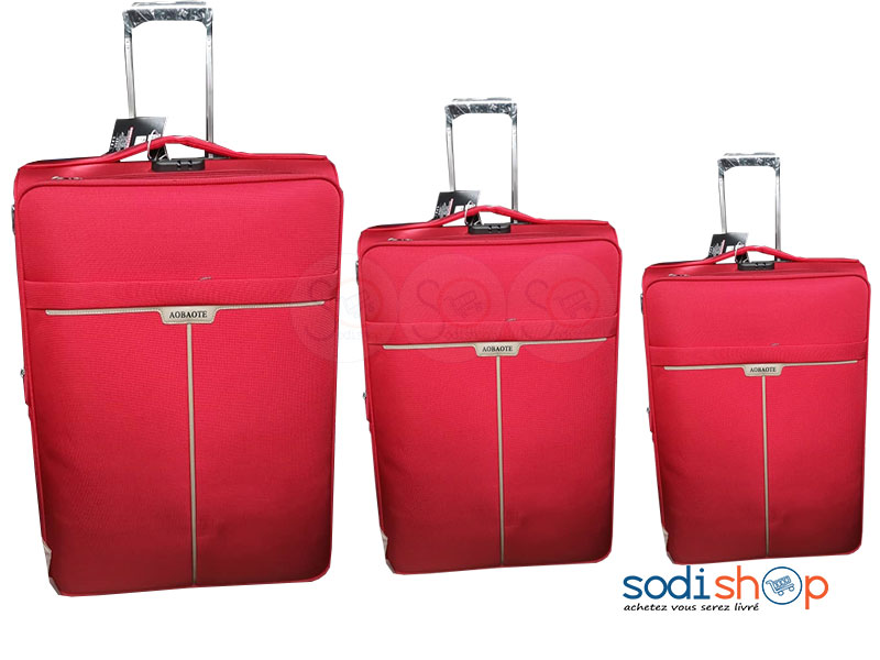 Ensemble 3 Valises Cabines avec Roulettes et Poignée de Traction - Couleur Rouge-Clair BG0053