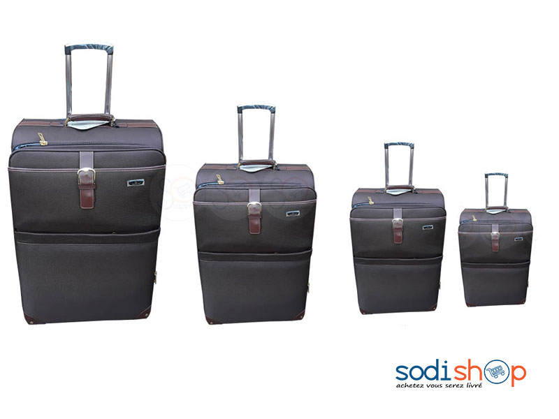 Ensemble 4 Valises Cabines avec Roulettes et Poignée de Traction - Couleur Marron BG0053