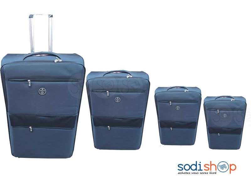 Ensemble 4 Valises Cabines avec Roulettes et Poignée de Traction - Couleur Bleu Foncé BG0053