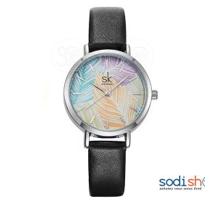 Montre Bracelet en Cuir SK-K8057 Simple Honorable décontracté Pour Femme à Motif Fleuri - SODI00