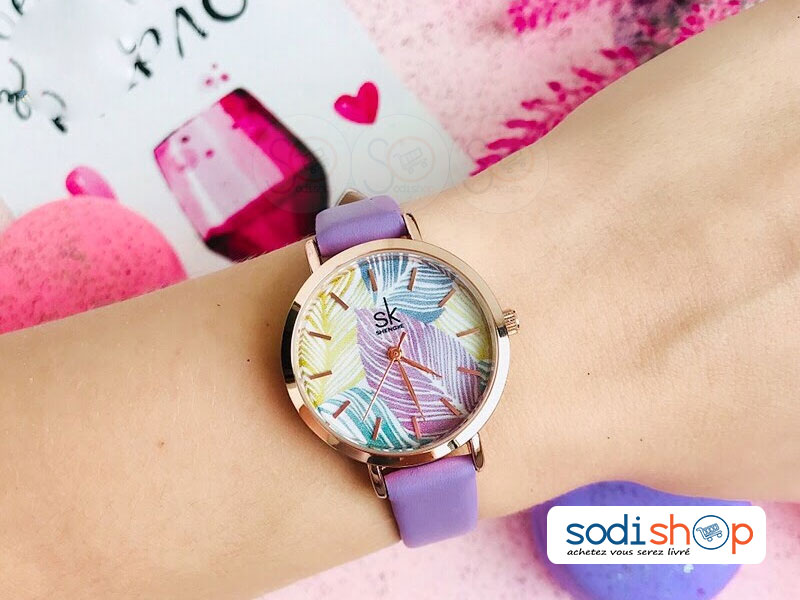 Montre Bracelet en Cuir SK-K8057 Simple Honorable décontracté Pour Femme à Motif Fleuri - SODI00 – Image 2