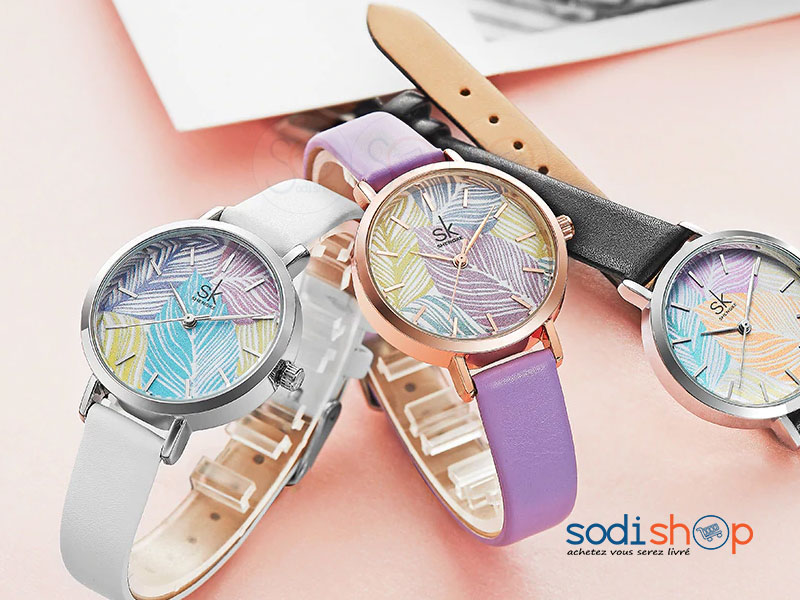 Montre Bracelet en Cuir SK-K8057 Simple Honorable décontracté Pour Femme à Motif Fleuri - SODI00 – Image 3
