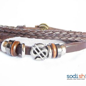 Bracelet En Cuir, Haute Qualité avec Perles, Pour Homme et Femme - Couleur Marron Foncé SODI00