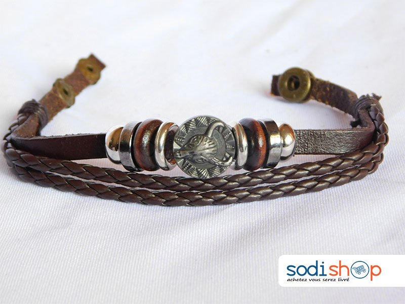 Bracelet Artisanal, Véritable Cuir, Qualité Supérieure Pour Homme et Femme - Fermoir à Bouton Pression, Couleur Marron Foncé SODI00