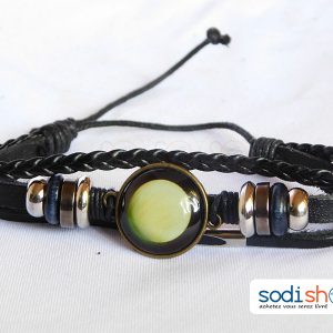 Bracelet avec Boule de Cristal, Class et Elégant, en Cuir de Qualité Supérieure, Pour Homme et Femme - Taille Ajustable, Couleur Noir SODI00