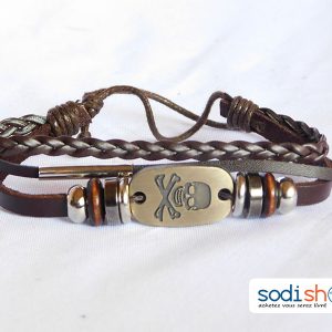 Bracelet Pirate Tressé, Class et Elégant, en Cuir Haute Qualité, Pour Homme et Femme - Taille Ajustable, Couleur Marron SODI00
