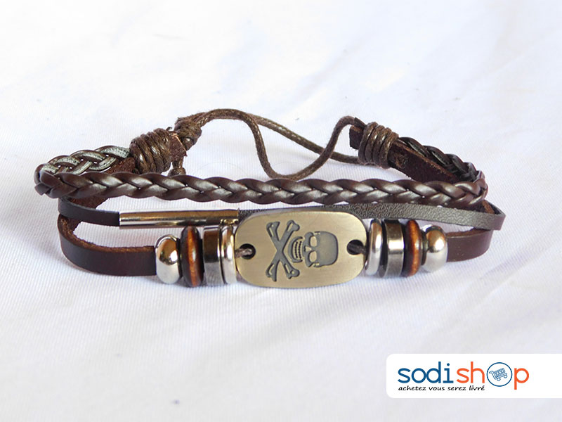 Bracelet Pirate Tressé, Class et Elégant, en Cuir Haute Qualité, Pour Homme et Femme - Taille Ajustable, Couleur Marron SODI00