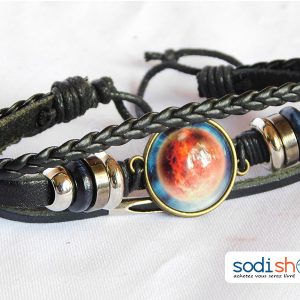 Bracelet En Cuir, Haute Qualité avec Boule de Cristal, Pour Homme et Femme - Taille Ajustable, Couleur Noir SODI00