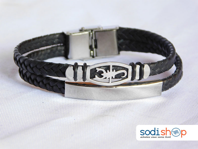 Bracelet Tressé, Logo Scorpion, Unisexe Pour Homme et Femme - Taille Ajustable, Couleur Noir SODI00