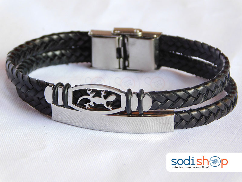 Bracelet Spécial à Logo, Double Tresse, Pour Homme et Femme - Taille Ajustable, Couleur Noir SODI00