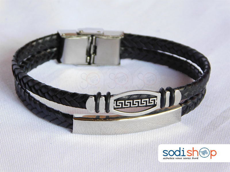 Bracelet Tressé, Très Class Pour Homme et Femme - Taille Ajustable, Couleur Noir/Argent SODI00