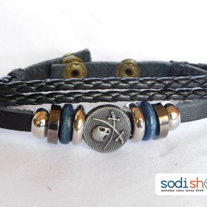 Bracelet Original Pirate, Class et Élégant, en Cuir de Qualité Supérieure avec Bouton Pression, Pour Homme et Femme - Couleur Noir SODI00
