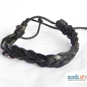 Bracelet Artisanal Tressé, Véritable Cuir Résistant, Qualité Supérieure Pour Homme et Femme - Taille Ajustable, Couleur Noir SODI00