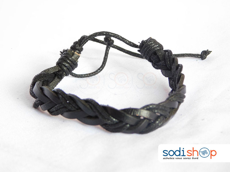 Bracelet Artisanal Tressé, Véritable Cuir Résistant, Qualité Supérieure Pour Homme et Femme - Taille Ajustable, Couleur Noir SODI00
