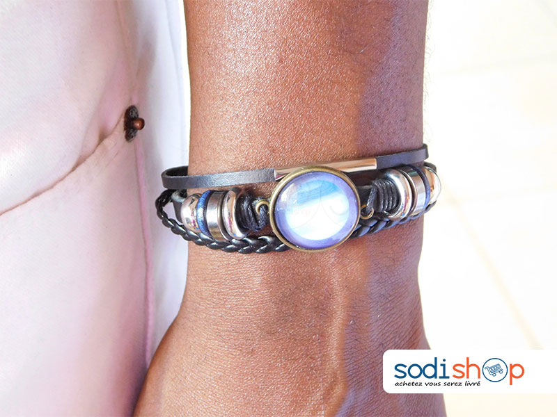 Bracelet en Cuir Mixte Pour Homme et Femme Bleu SODI00