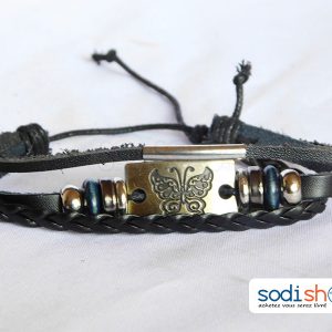 Bracelet en Cuir Pour Femme Bleue à Motif Papillon SODI00
