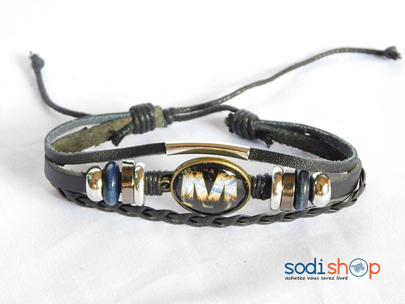 Bracelet en Cuir Synthétique Personnalisé Pour Homme et Femme Noir SODI00