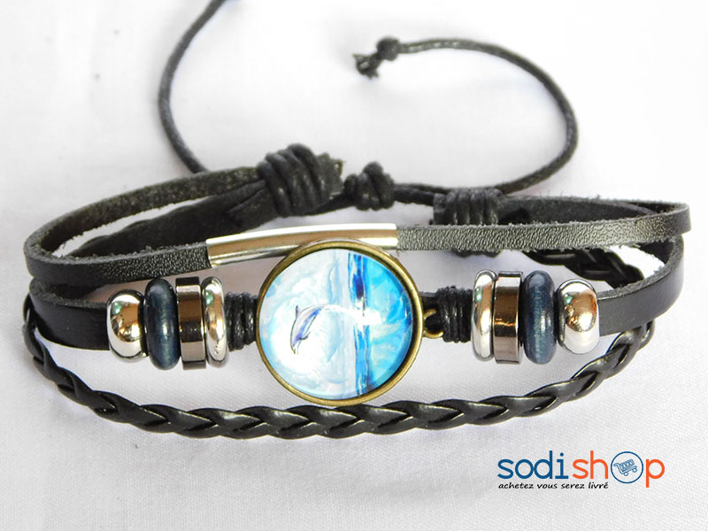 Bracelet en Cuir Synthétique Pour Femme Couleur Noire SODI00