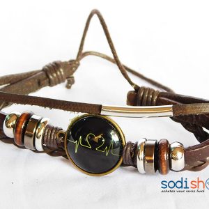 Bracelet en Cuir Synthétique à Motif Cœur Pour Homme et Femme Couleur Marron SODI00