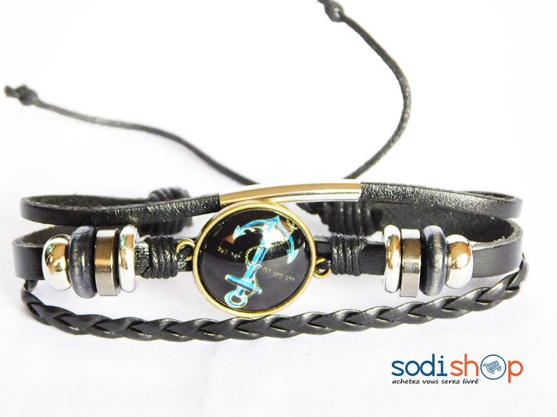 Bracelet en Cuir Synthétique Pour Homme et Femme Couleur Noire SODI00