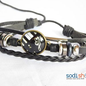 Bracelet en Cuir Synthétique Pour Homme et Femme Couleur Noire SODI00