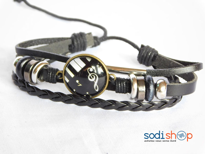 Bracelet en Cuir Synthétique Pour Homme et Femme Couleur Noire SODI00