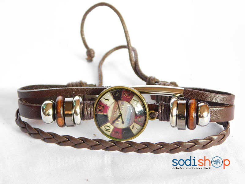 Bracelet en Cuir Synthétique Pour Homme et Femme Couleur Marron SODI00