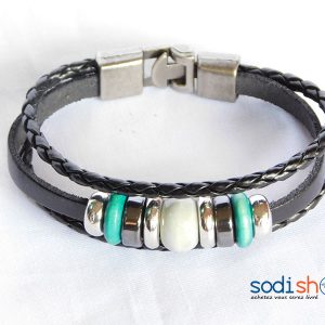 Bracelet en Cuir Synthétique Pour Homme et Femme Noir SODI00