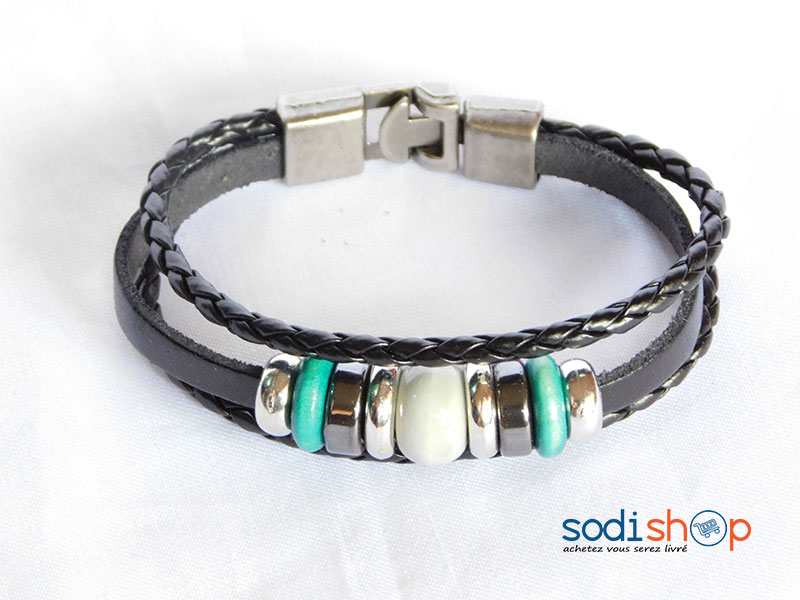 Bracelet en Cuir Synthétique Pour Homme et Femme Noir SODI00