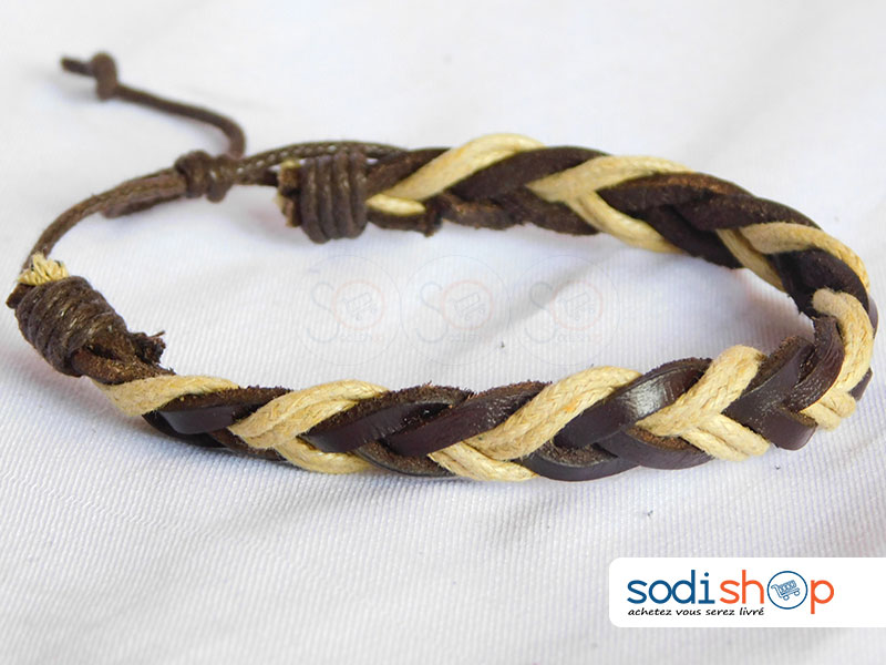 Bracelet en Cuir Tressé Mixte Pour Homme et Femme Marron SODI00
