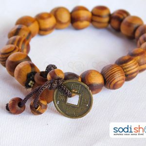 Bracelet en Perle de Bois Couleur Marron Pour Homme et Femme SODI00