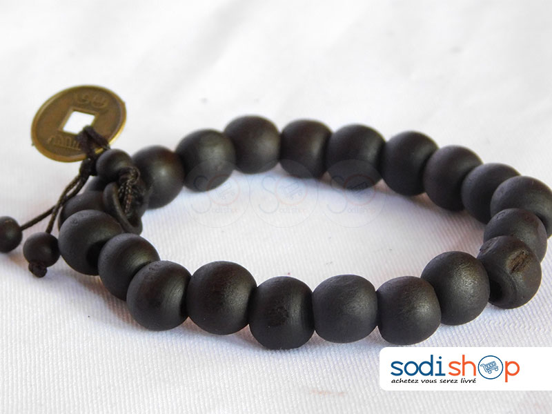 Bracelet en Perle de Bois Couleur Noire Pour Homme et Femme SODI00