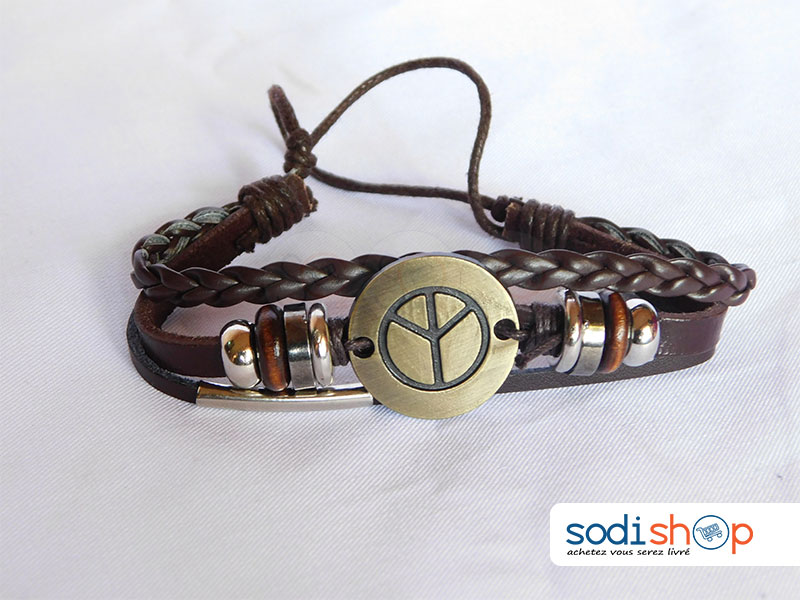 Bracelet réglable en Cuir Mixte Pour Homme et Femme Marron SODI00