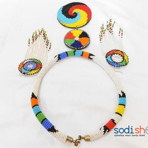 Collier Artisanal + Boucles d’Oreille en Perles, Style Africain, Sublime Design Pour Femme - Couleur Blanc MT0077
