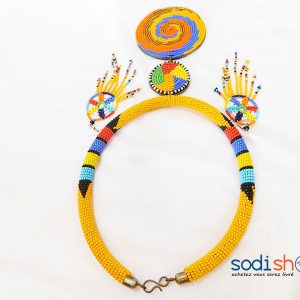 Collier Africain + Boucles d’Oreille Pendantes, Ultra Class, Couleur Jaune, Conception Kenyane - Pour Femme MT0077
