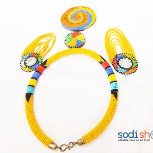 Collier Africain + Boucles d’Oreille Pendantes, Très Class, Couleur Jaune, Conception Kenyane - Pour Femme MT0077
