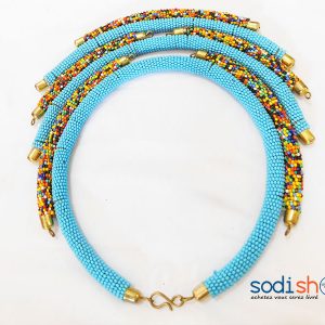 Collier Africain, Ravissant Bijou en Perle, Couleur Bleu - Pour Femme MT0077