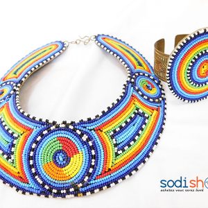 Collier Artisanal + Bracelet en Perle, Style Africain, Sublime Design Pour Femme - Multicolore MT0077