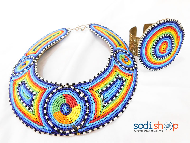 Collier Artisanal + Bracelet en Perle, Style Africain, Sublime Design Pour Femme - Multicolore MT0077