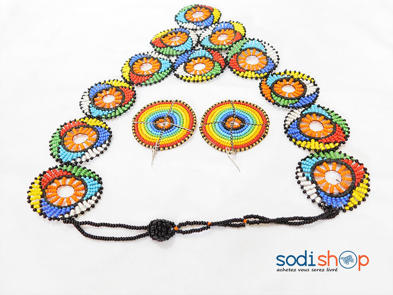 Ensemble Collier Plus Boucle en Perle Africaine Multicolore MT0077