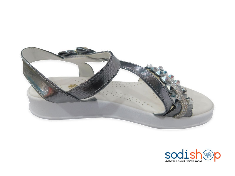 Sandale à Perle, Chaussure Pour Fille - Couleur Blanc/Argent DD0074