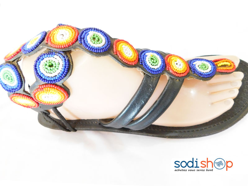 Chaussure Pour Femme, Décoration en Perle, Style Africain, Haute Qualité - Couleur Noir MT0077