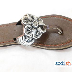 Sandale Pour Femme, Très Confortable avec Brillants, Matière en Cuir - Couleur Marron/Blanc MT0077