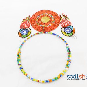 Collier Africain plus Boucle d’Oreille Couleur Orange MT0077