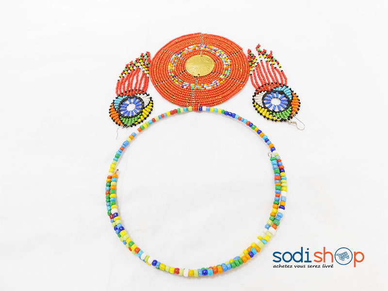 Collier Africain plus Boucle d’Oreille Couleur Orange MT0077