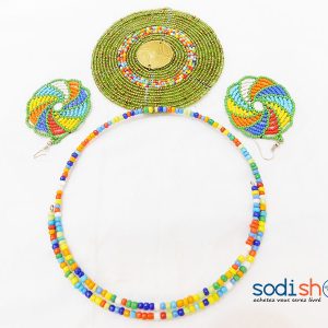Collier Africain plus Boucle d’Oreille Couleur Verte MT0077