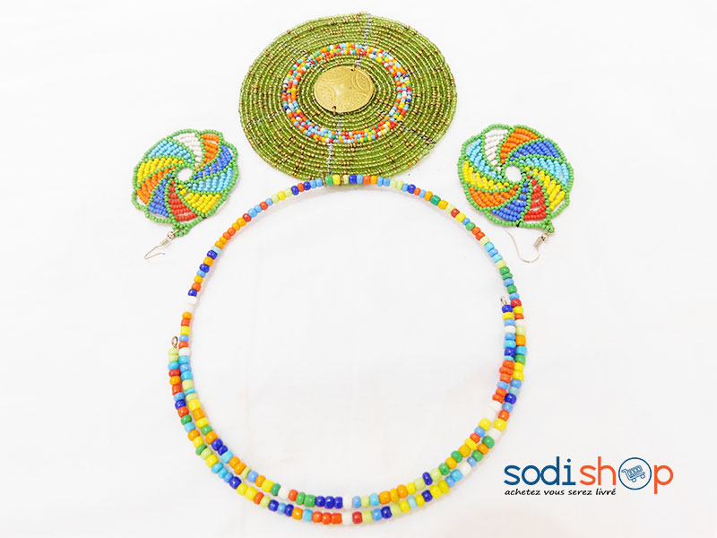 Collier Africain plus Boucle d’Oreille Couleur Verte MT0077